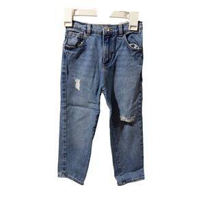 Zara Kids Girls Blue Denim Jeans Elastic Waist Tapered Size 6 116cm